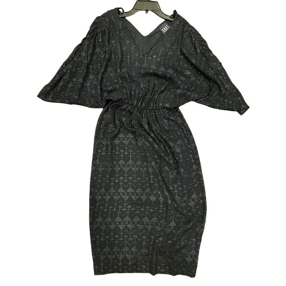 DLM Vintage Black Dress Cocktail Party Shimmer V-Neck Size 9 10 Batwing Sleeves - Picture 5 of 7